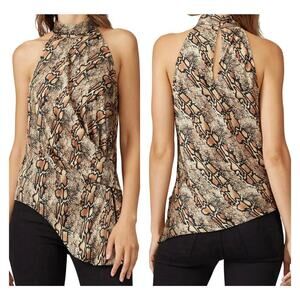 Great Jones Snake Print High Neck Drape Top Blouse Sleeveless Size Small
